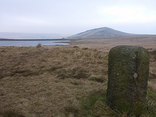 Location of the standing stone, with Redbrook Reservoir and Pule Hill.